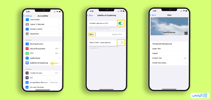 فعال کردن زیرنویس در آیفون