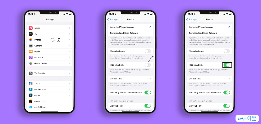 تنظیمات hidden در بخش photos