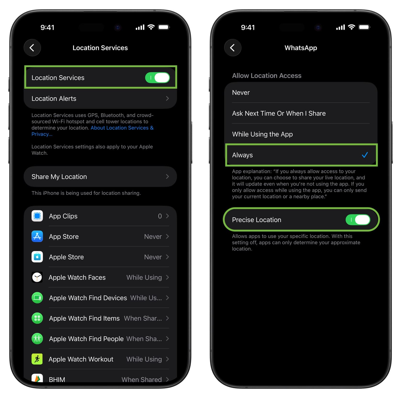 فعال سازی تنظیمات برای نمایش موقعیت زنده