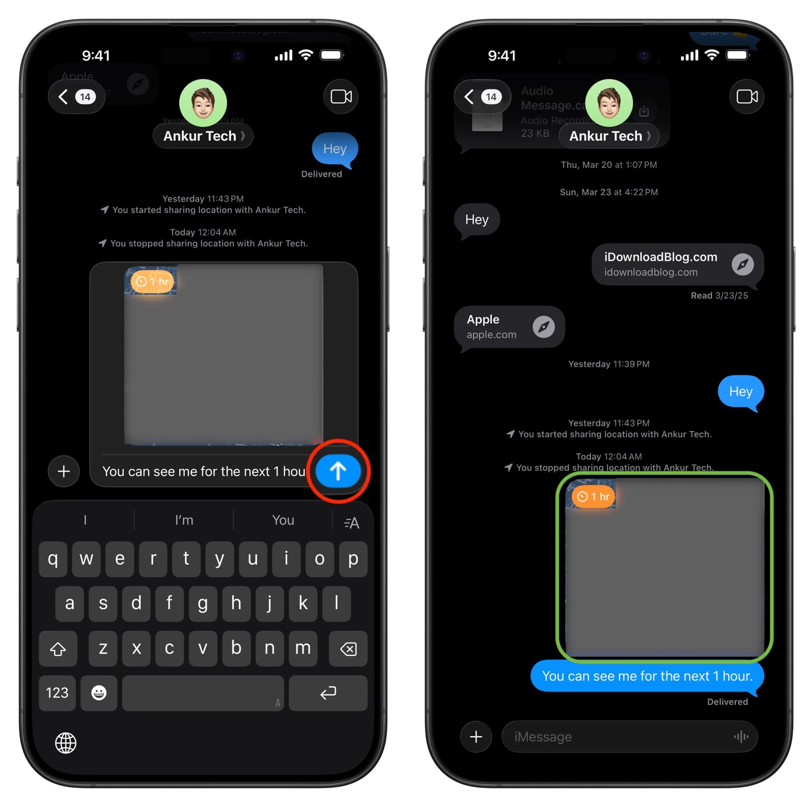 ارسال اشتراکگذاری موقعیت زنده در آی مسیج