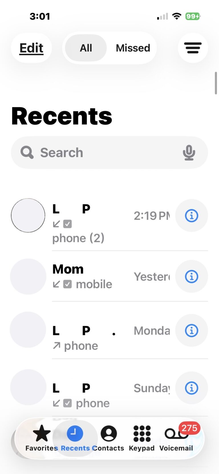 ظاهر قدیمی اپلیکیشن Phone  در iOS 26
