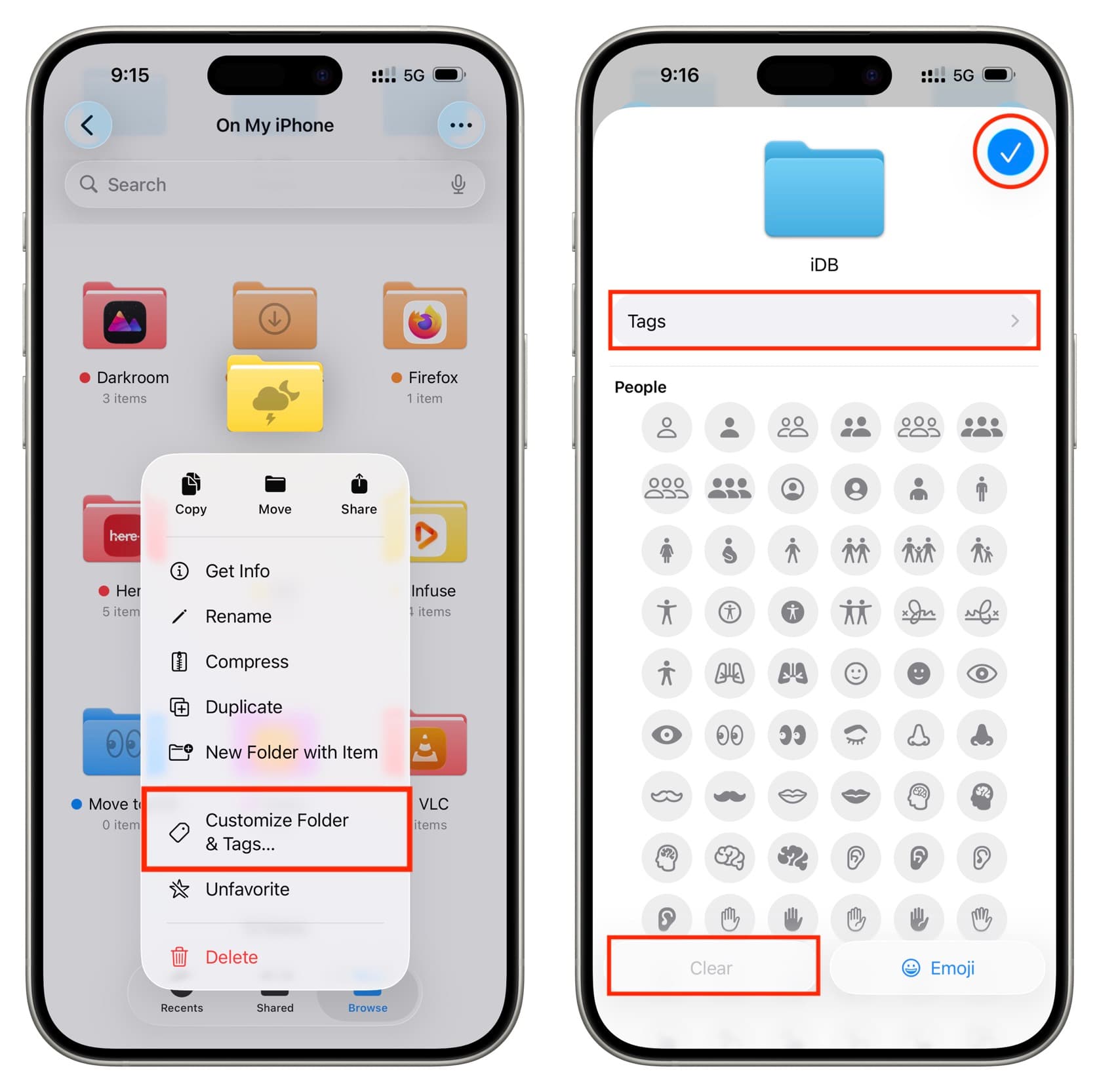 حذف رنگ و نماد فولدر در آیفون