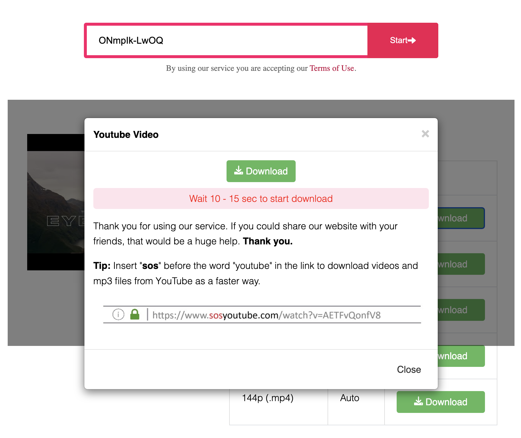 محدودیت زمانی برای دانلود از سایت y2mate