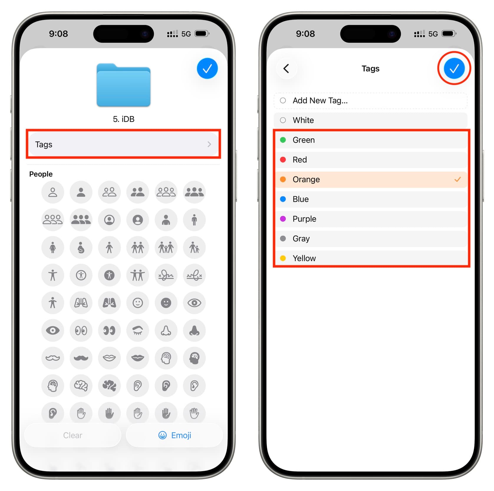 انتخاب رنگ و نماد فولدر در آیفون