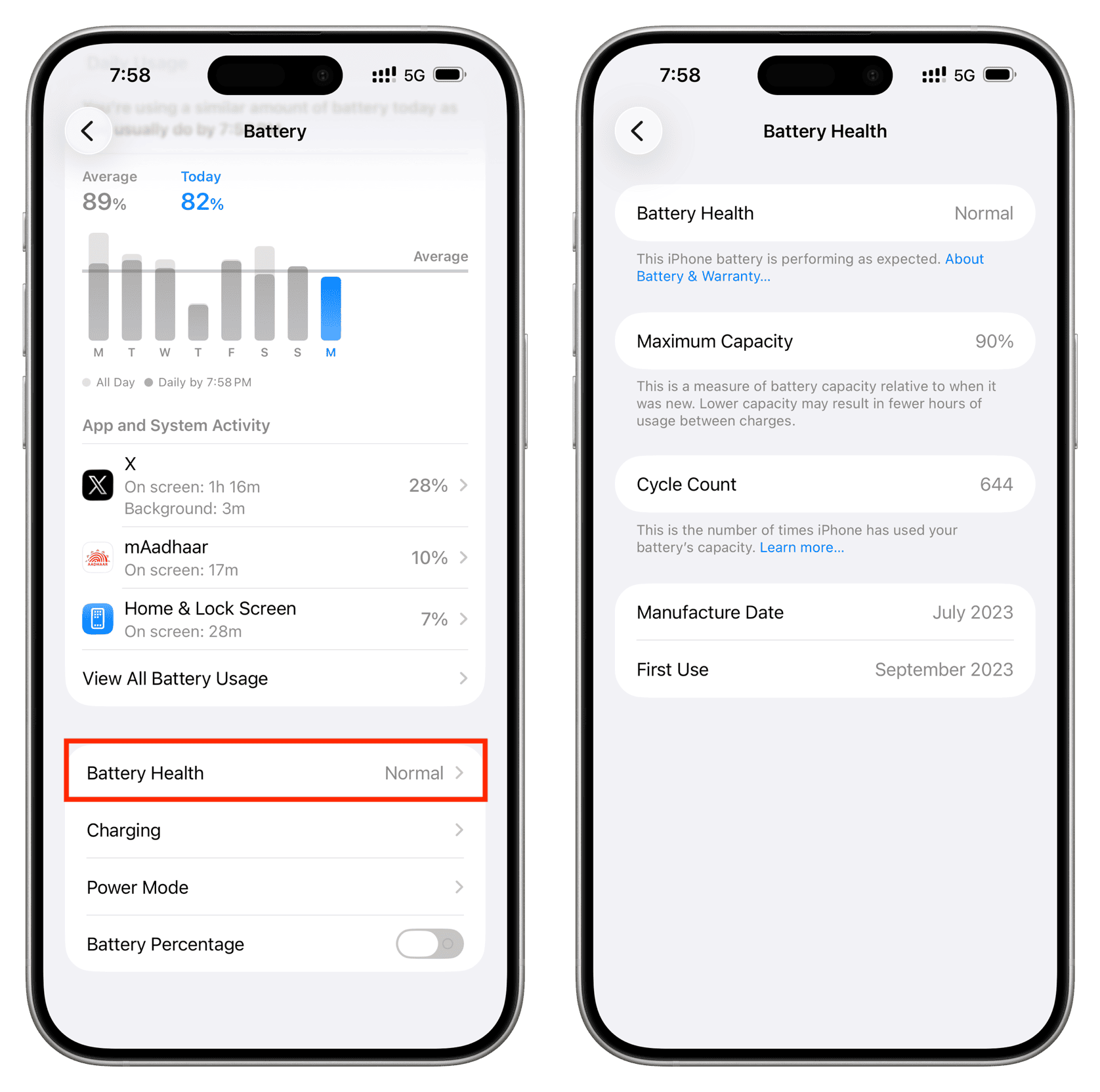 بررسی وضعیت باتری آیفون