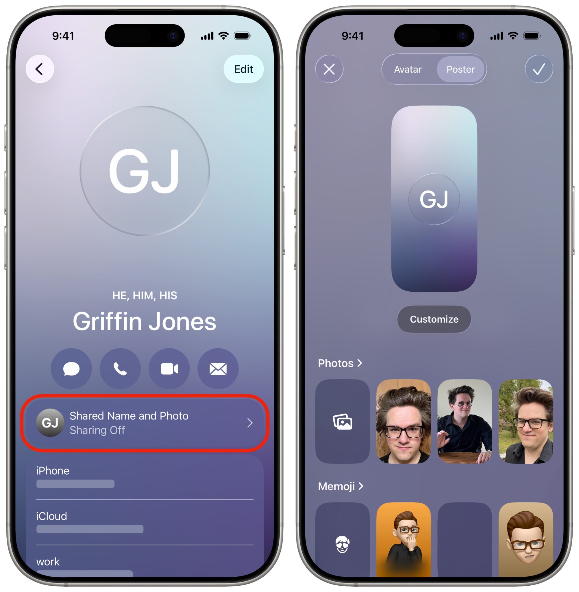 انتخاب کانتکت مورد نظر برای پوستر تماس آیفون