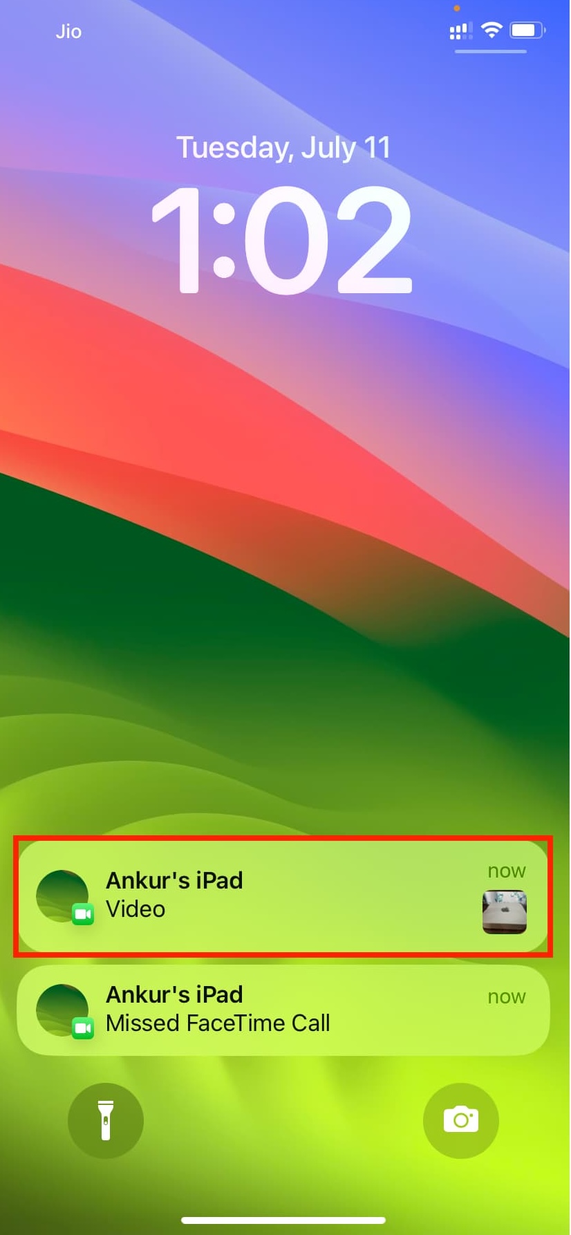 نمایش پیام ویدئویی فیس تایم