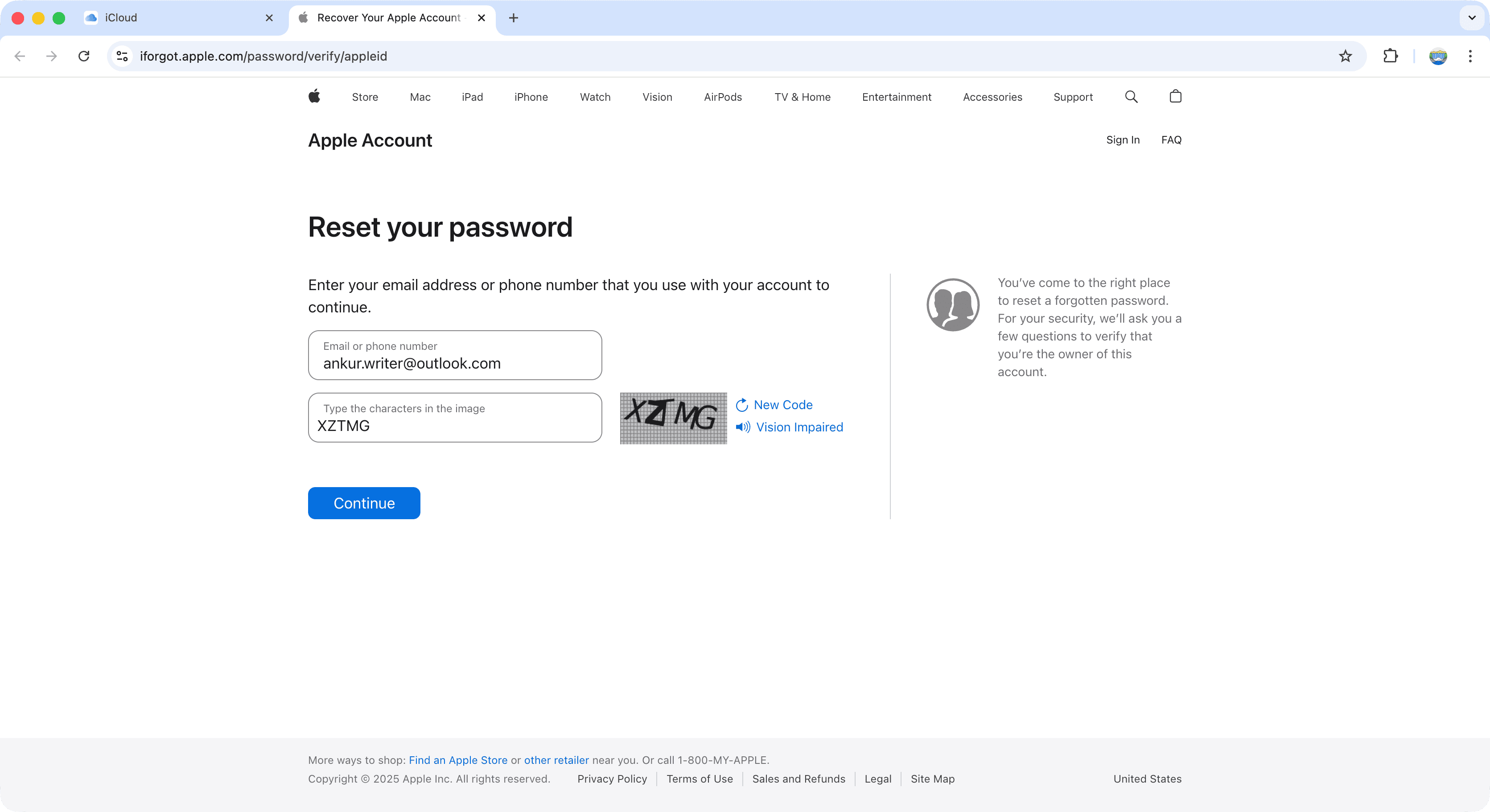 ریست کردن رمز آیکلود