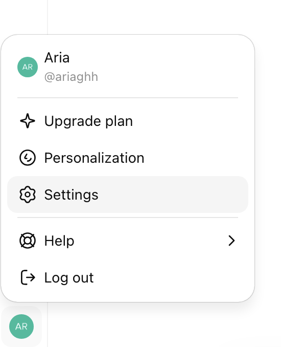 بخش تنظیمات اپ ChatGPT