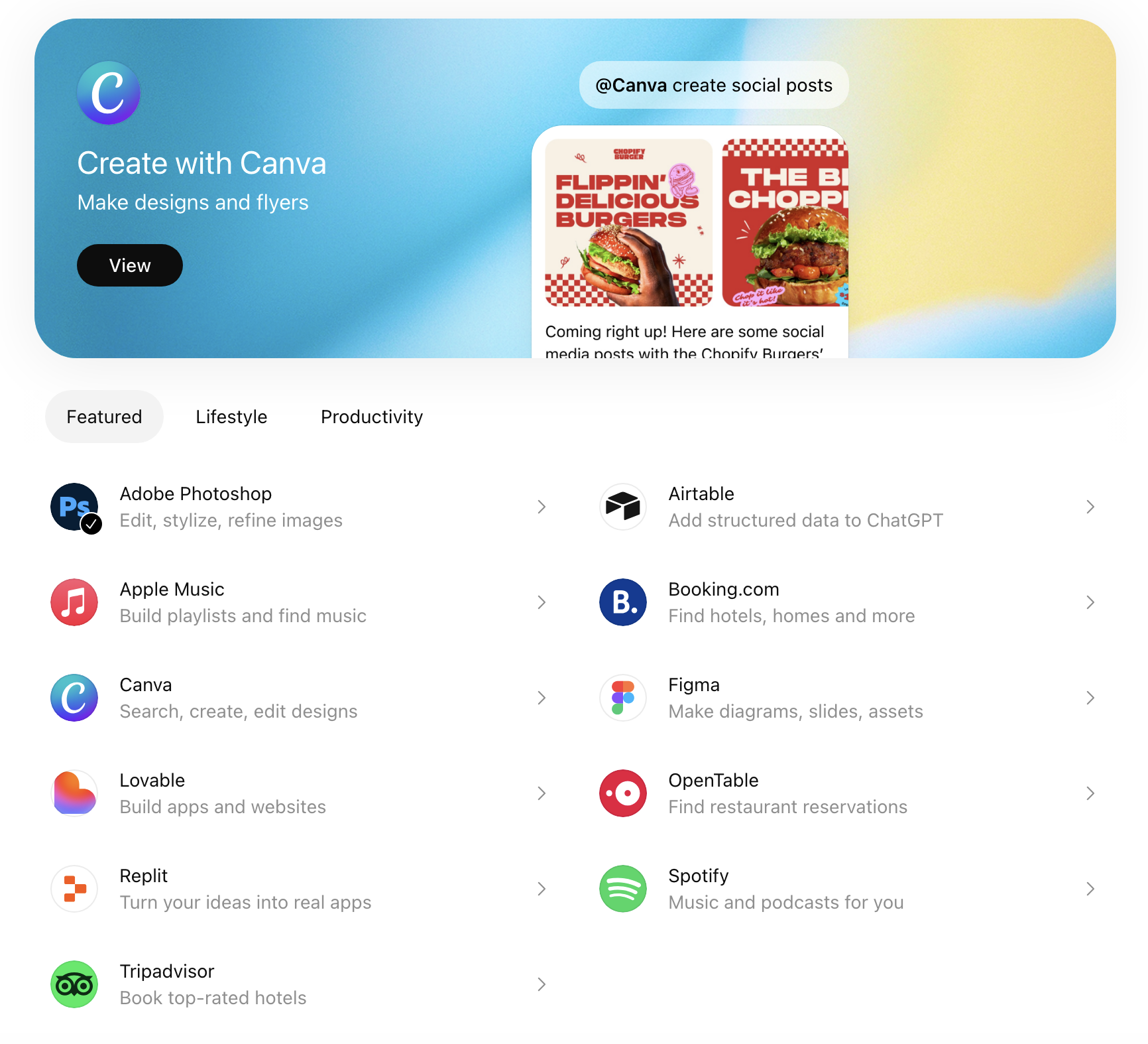 صفحه برای اتصال اپ‌ها به ChatGPT