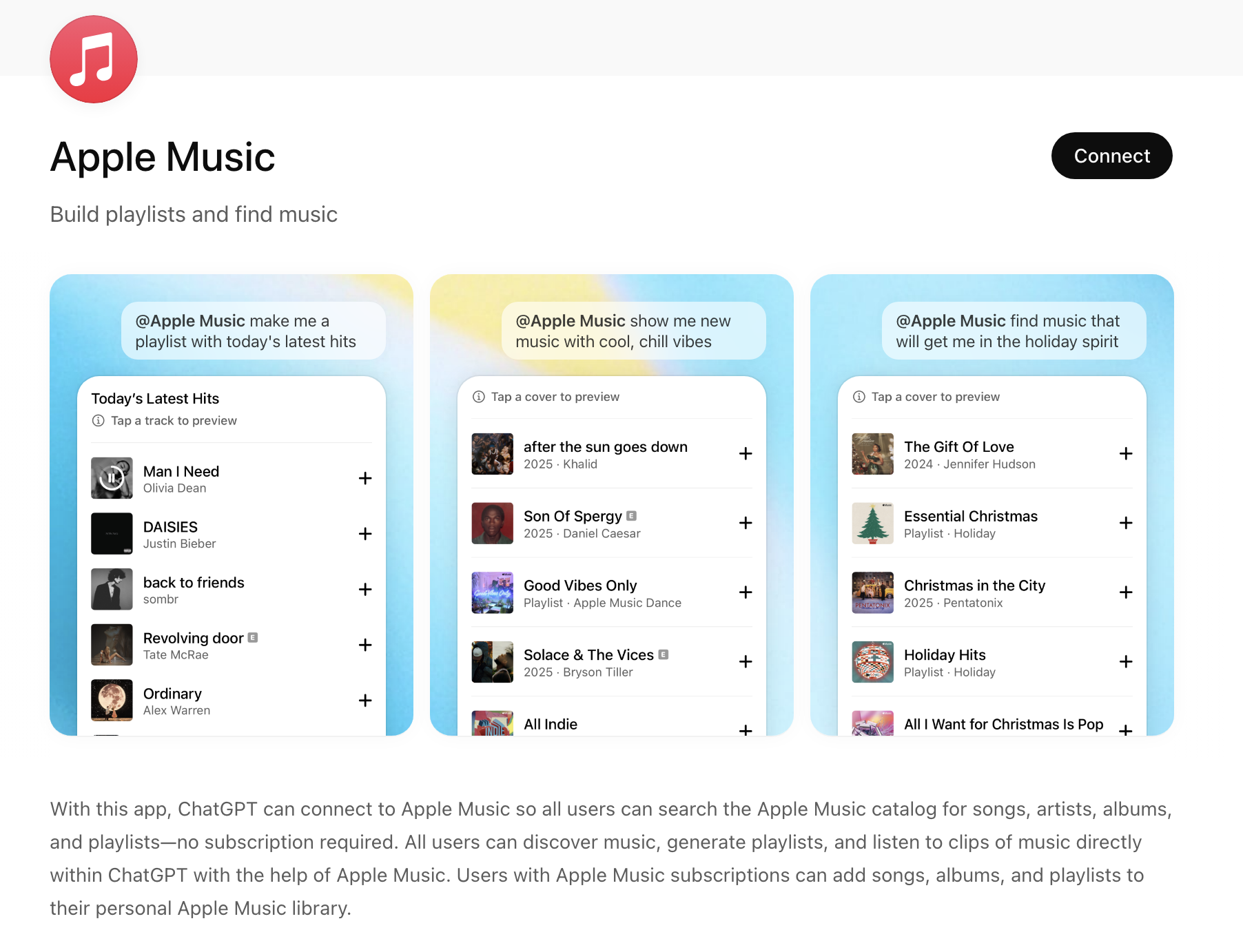 صفحه اتصال اپلیکیشن‌‌ها به چت جی پی تی