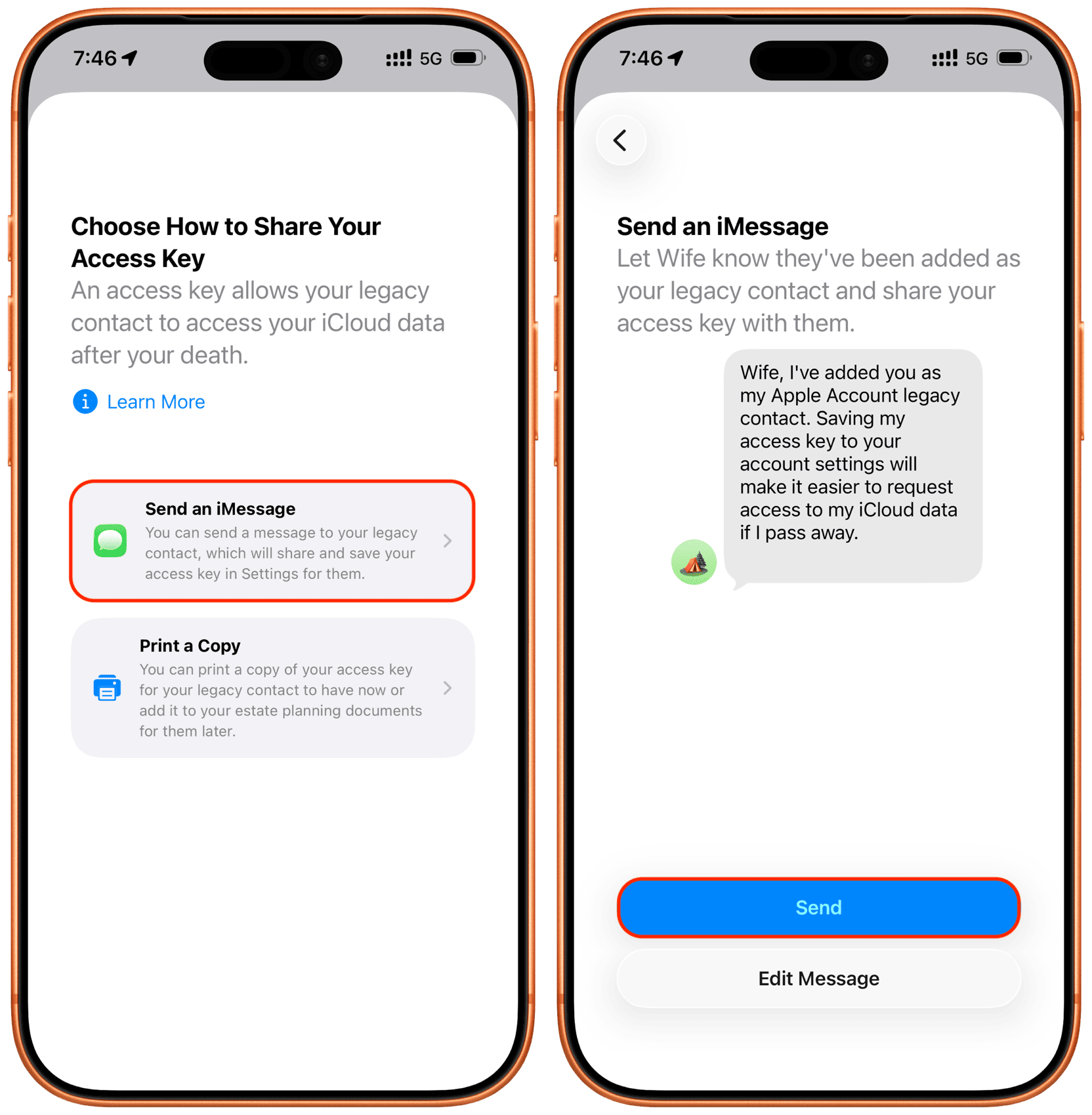به‌اشتراک گذاشتن اطلاعات در ویژگی لگاسی کانتکت