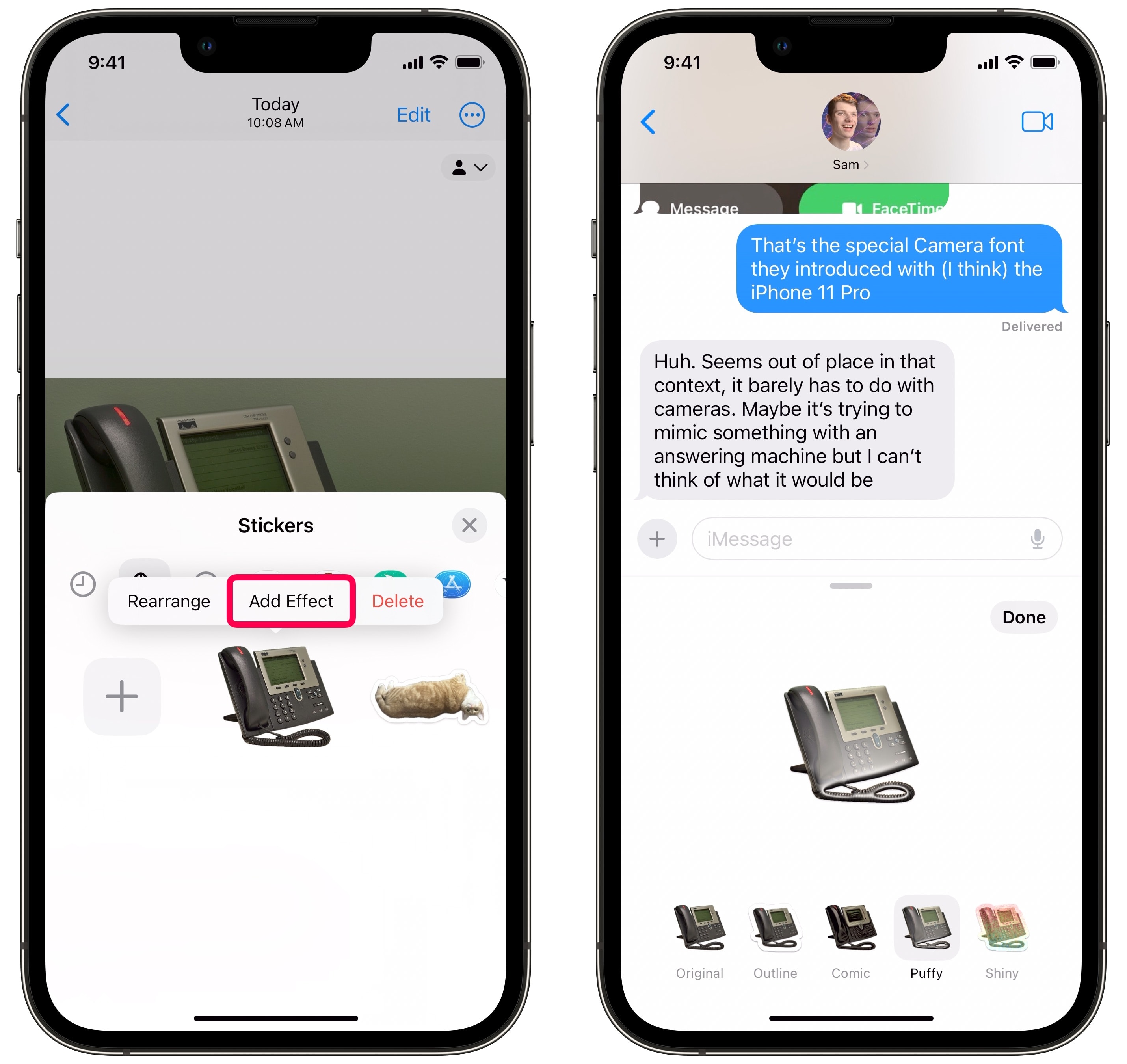 انتخاب افکت برای پرجسب ساخته‌شده در آیفون