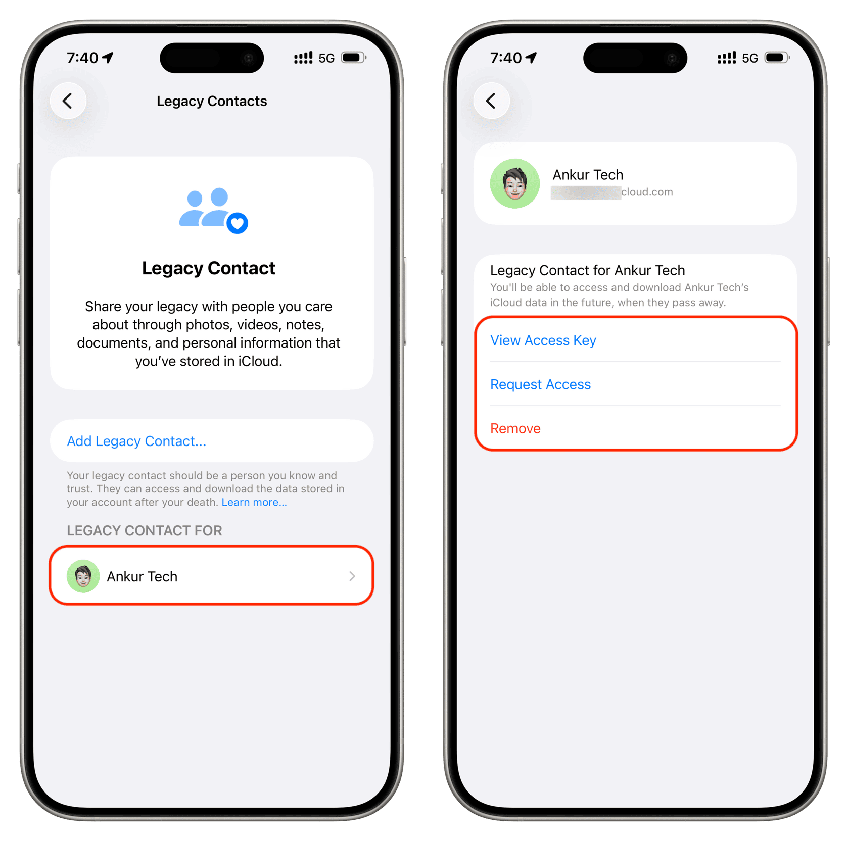 ورود و دریافت مجوز برای Legacy Contact
