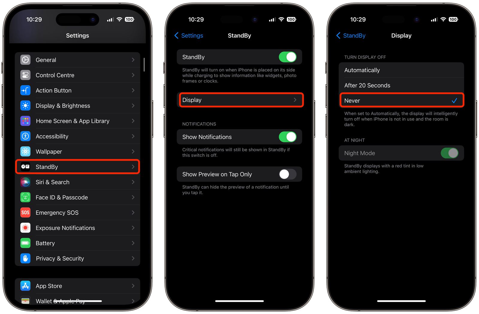 تنظیم زمان استندبای مود آیفون
